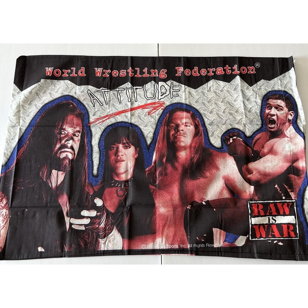 Vintage NEW 1999 WWF Wrestling Double Sided Pillowcase Raw is War Characters NOS